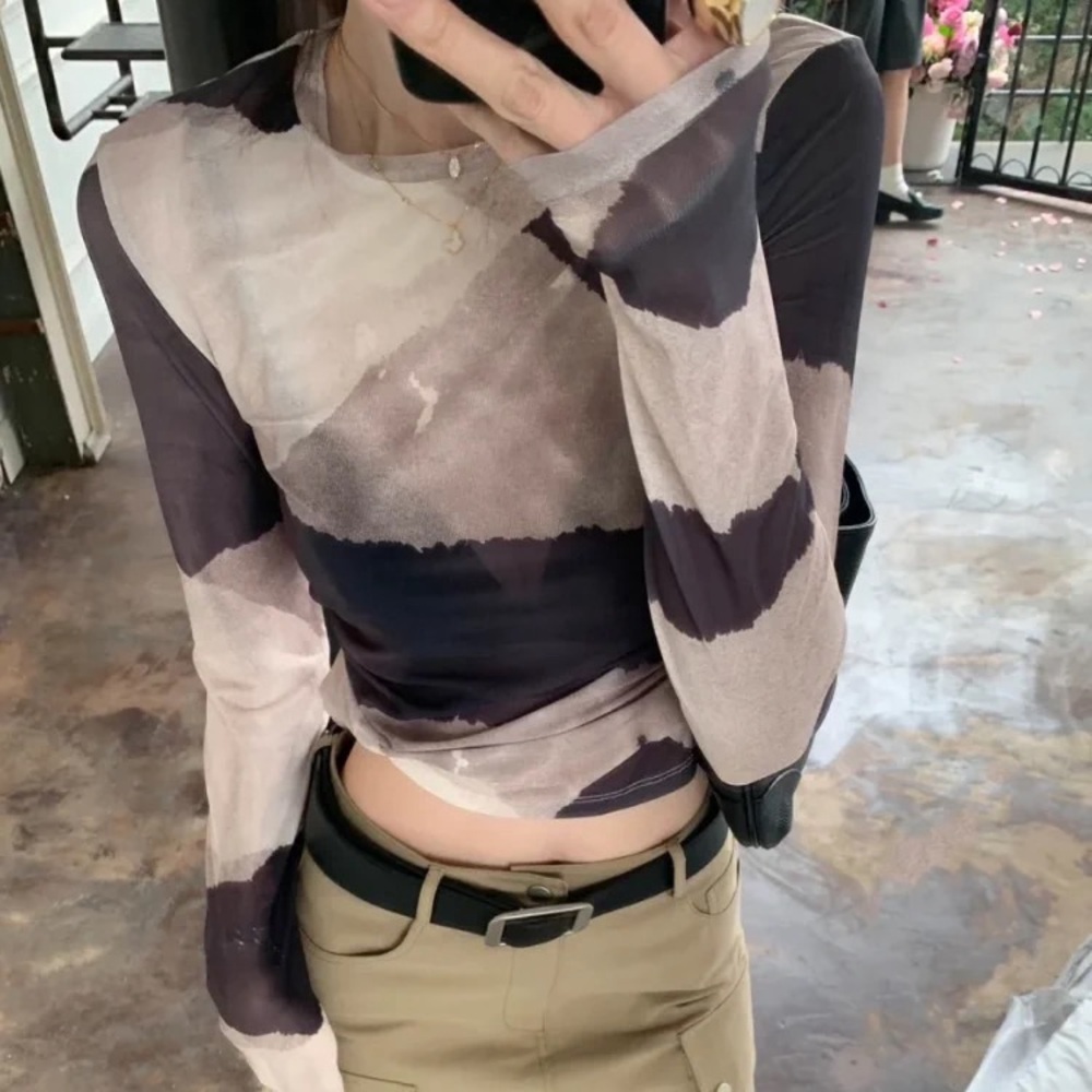 Tie-Dye Mesh Top - Long Sleeve Sheer Shirt